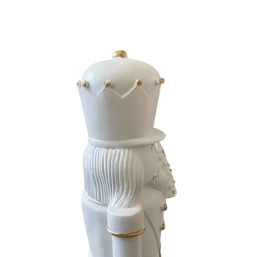 Nicole Miller 14in Christmas Nutcrackers White & Gold Holiday Glam Set of 2 New